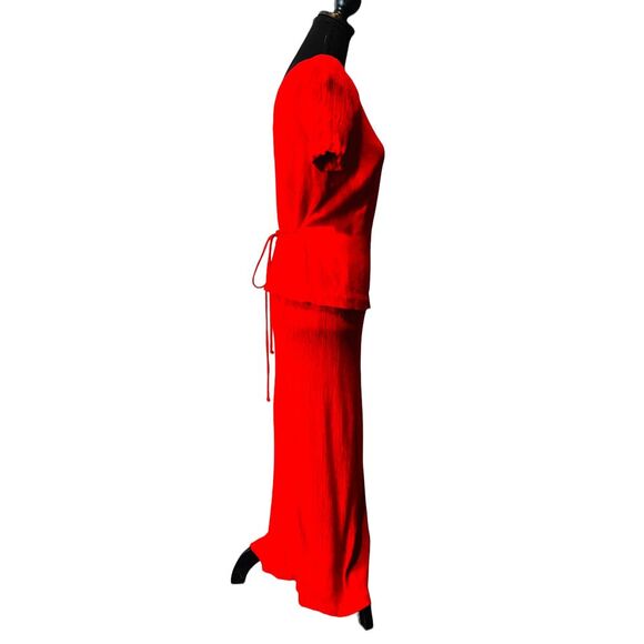 Miss Dorby Vintage Red Dress Shoulder Pads Waist Tie 80s V Neck Long - Picture 2 of 6